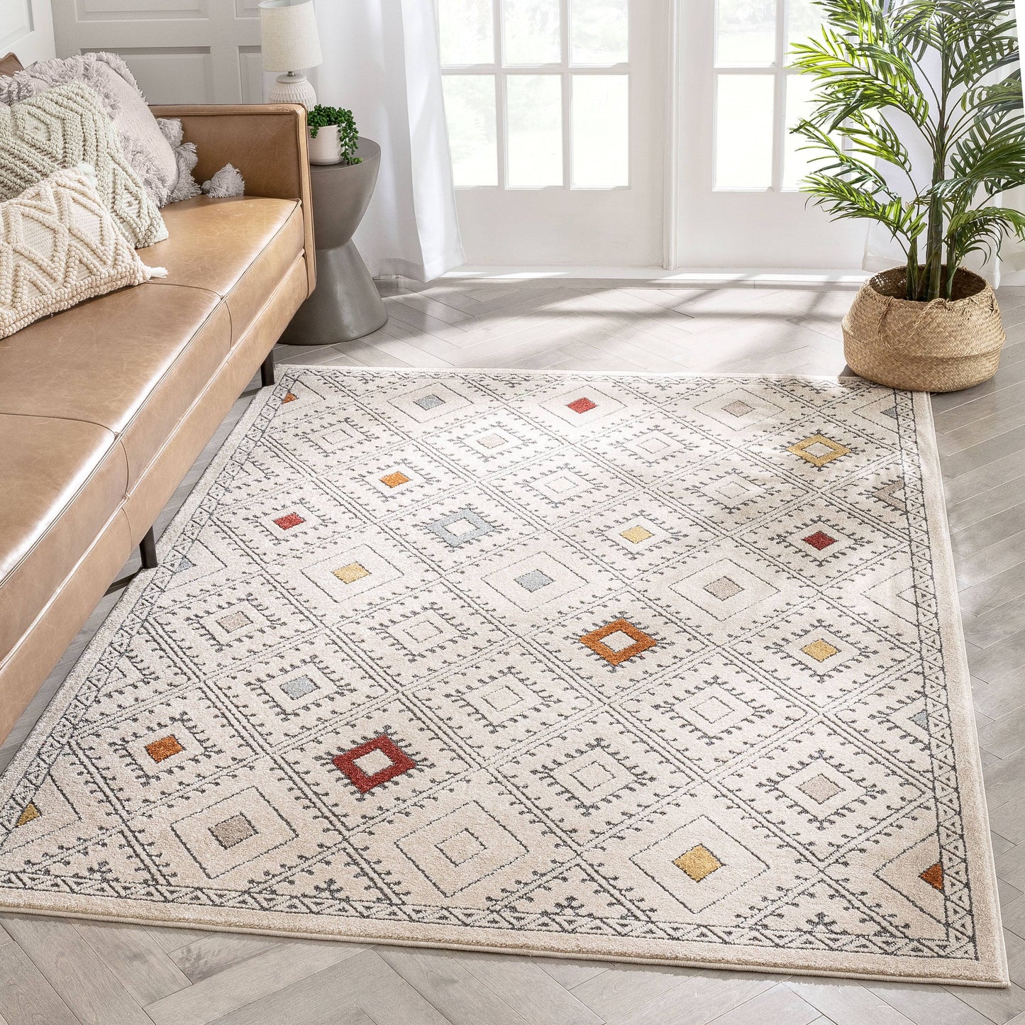 Well Woven Malaga Moderne Beige Bohemian Chic Tribal Moroccan 5 ft. 3 in. x 7 ft. 3 in. Area Rug, Beige/Multi