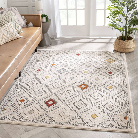 Well Woven Malaga Moderne Beige Bohemian Chic Tribal Moroccan 5 ft. 3 in. x 7 ft. 3 in. Area Rug, Beige/Multi