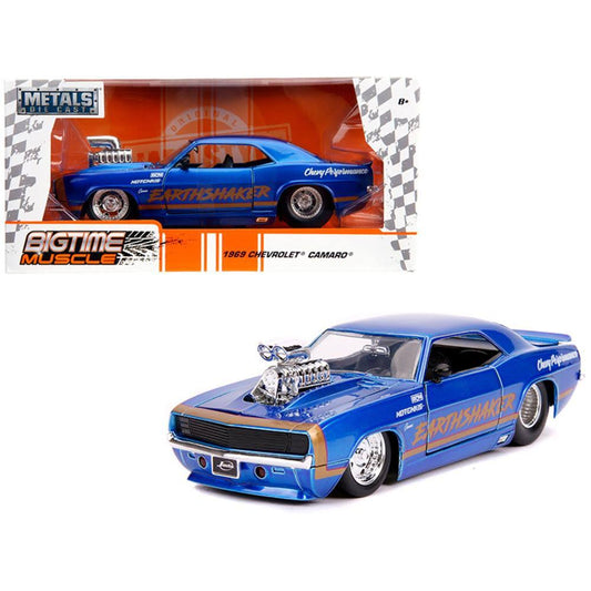 1969 Chevrolet Camaro Earthshaker Candy Blue with Gold Stripe Bigtime Muscle 1/24 Diecast Car by Jada