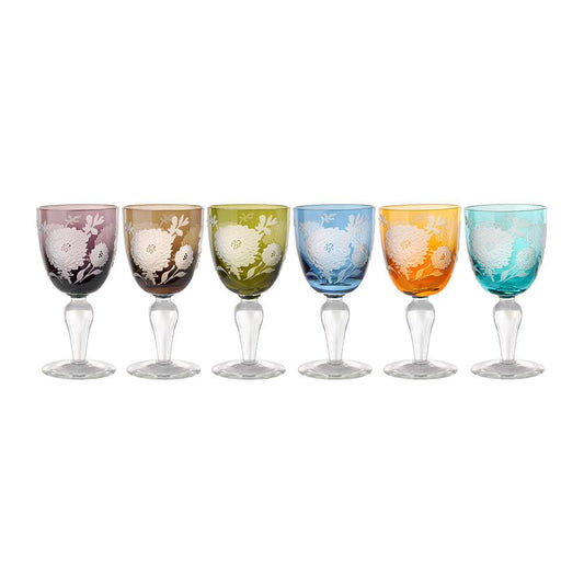 Pols Potten - Peony Multicolor Wine Glasses - Set of 6