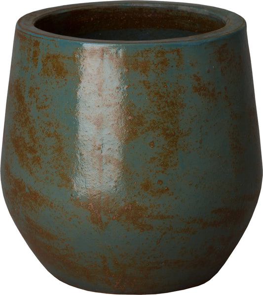 Emissary 15 in. Dia Round Turquoise Wash Ceramic Planter