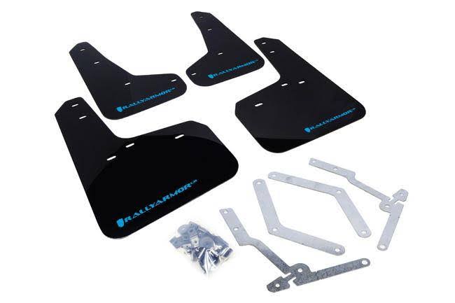 Rally Armor 13-16 Ford Focus St /16-17 Focus RS UR Black Mud Flap with Nitrous Blue Logo