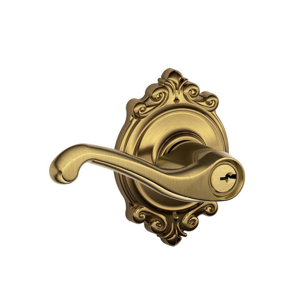 Brookshire Collection Antique Brass Flair Keyed Entry Lever