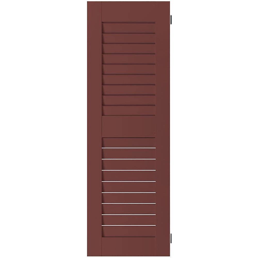 Ekena Millwork 18 in. x 72 in. Exterior Real Wood Pine Open Louvered Shutters Pair Cottage Red