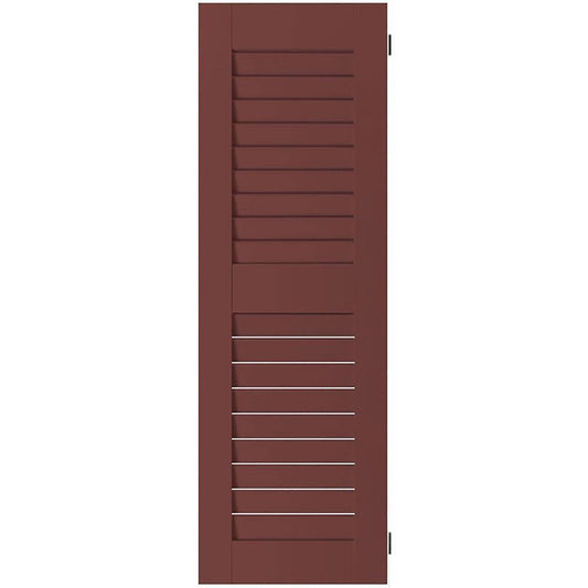 Ekena Millwork 18 in. x 72 in. Exterior Real Wood Pine Open Louvered Shutters Pair Cottage Red