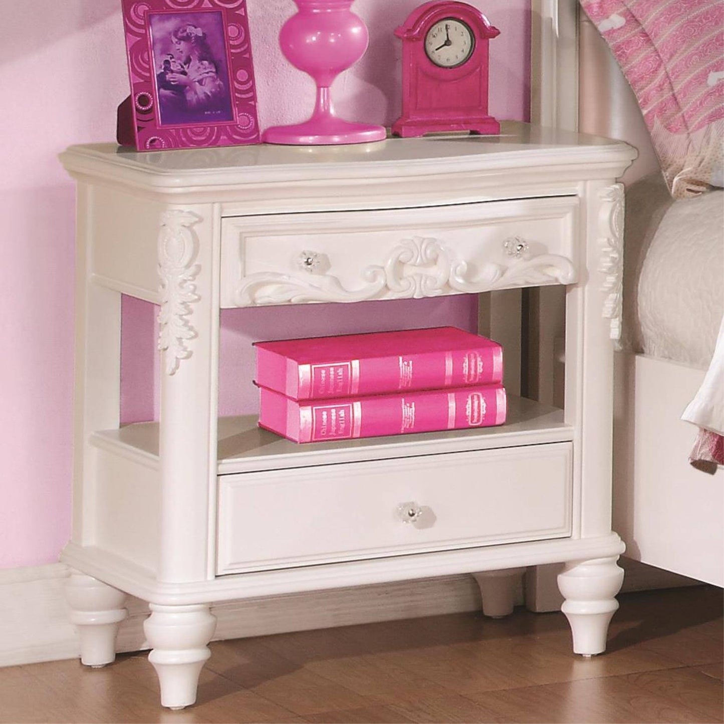 Benzara BM172168 Wooden Nightstand with Two Drawers White