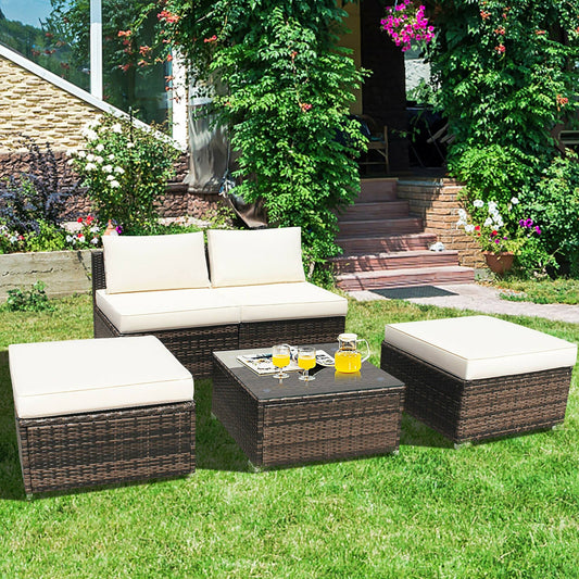 5 Pcs Patio Sectional Lounge Rattan Wicker Sofa Furniture Set