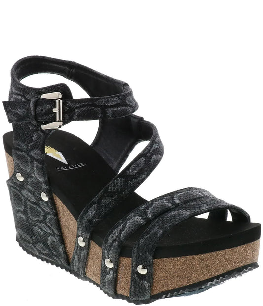 Volatile Euphoria Strappy Platform Wedges, Womens, 7M, Black