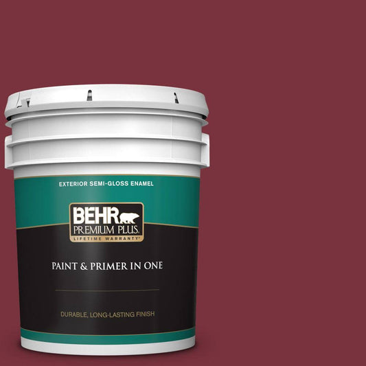 BEHR Premium Plus 5 gal. #S-H-140 Cinnamon Cherry Semi-Gloss Enamel Exterior Paint and Primer in One