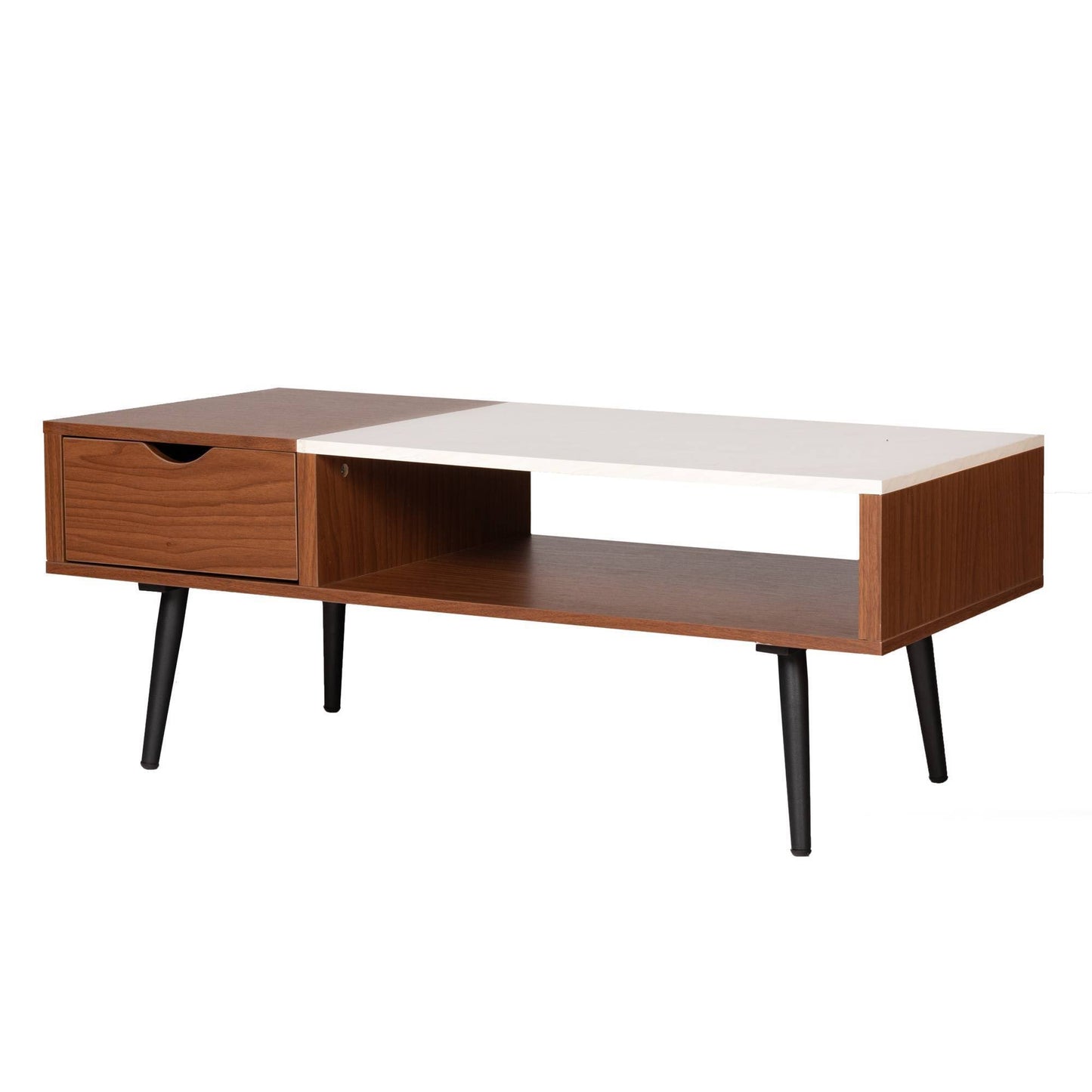 Tapered Leg Mid-Century Modern Storage Coffee Table Pecan/White - Saracina Home