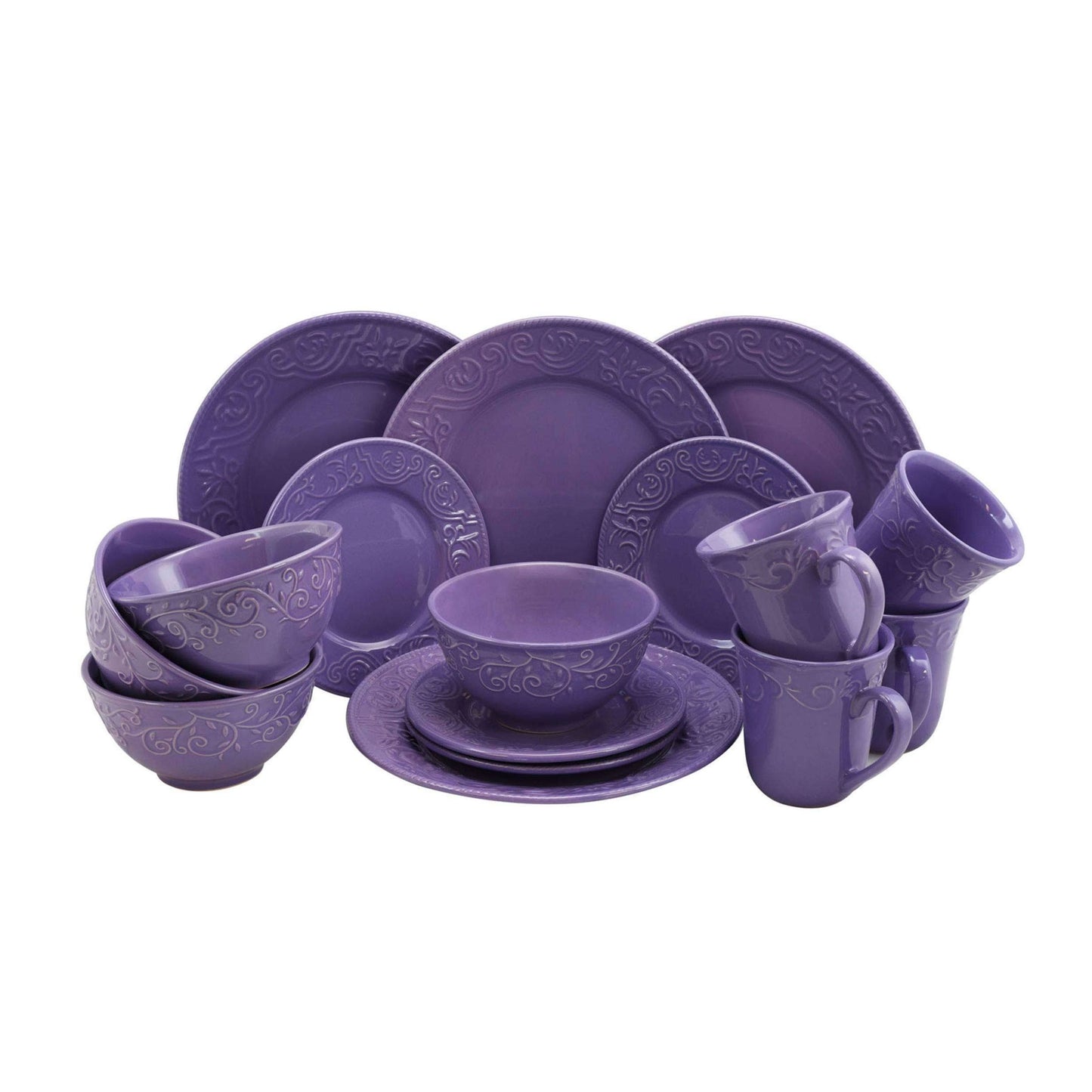 Elama Lilac Fields 16-Piece Dinnerware Set, Purple