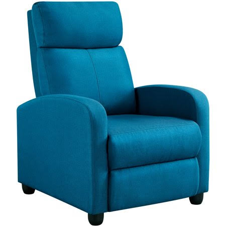 Easyfashion Fabric Push Back Theater Recliner Chair, Blue