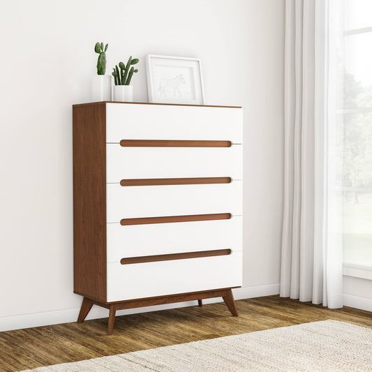 Carson Carrington Sundsvall Mid-Century White and Walnut 5-Drawer Chest