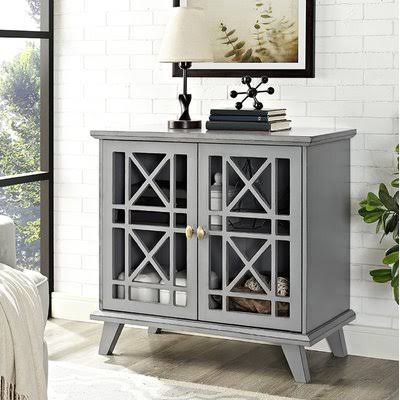 Beachcrest Home Matheus Fretwork 2 Door Accent Cabinet Color: Gray