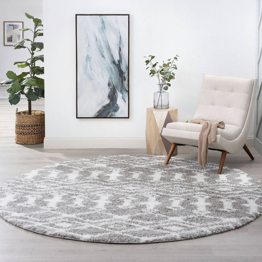 Alise Rugs Joy Shag Contemporary Geometric Area Rug - Silver - 53 Round