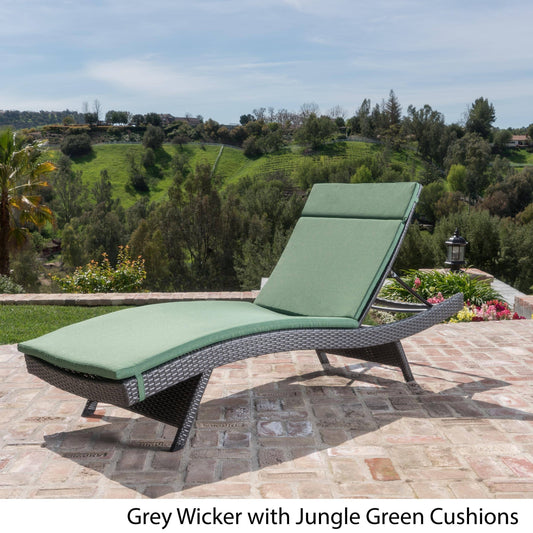 Salem Outdoor Wicker Adjustable Chaise Lounge with Cushion by Havenside Home Grey+Jungle Green