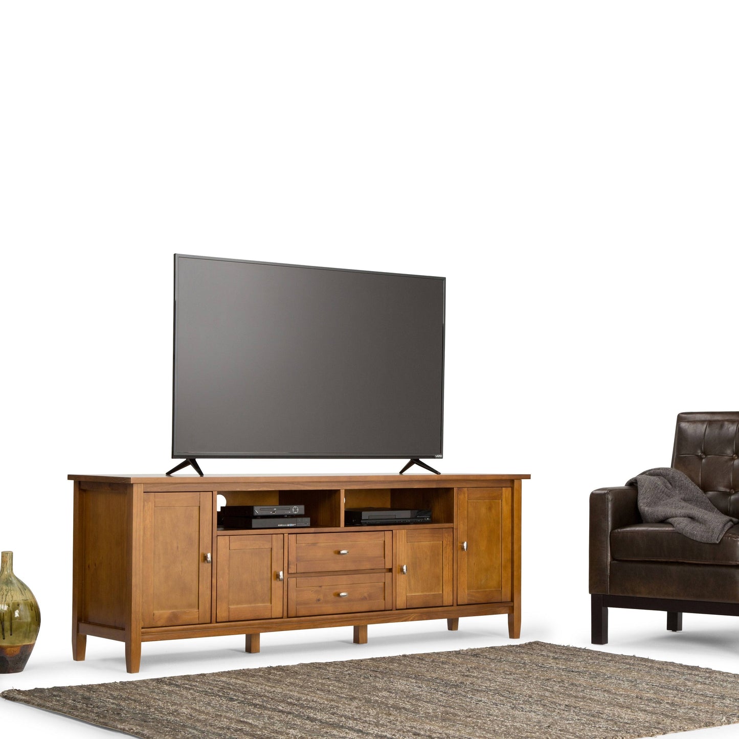 Wyndenhall Norfolk Solid Wood 72 inch Wide Rustic TV Media Stand for TVs Up to 80 Inches - 72 W x 17.5 D x 26 H (Light Gol