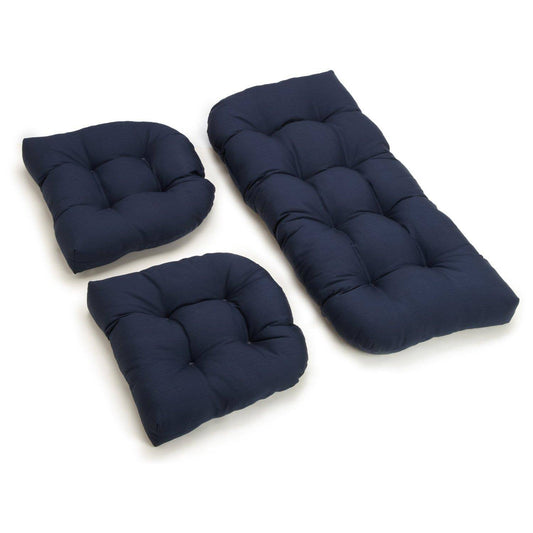 Blazing Needles U-Shaped Twill Tufted Settee Cushion Set (Set of 3) - Navy