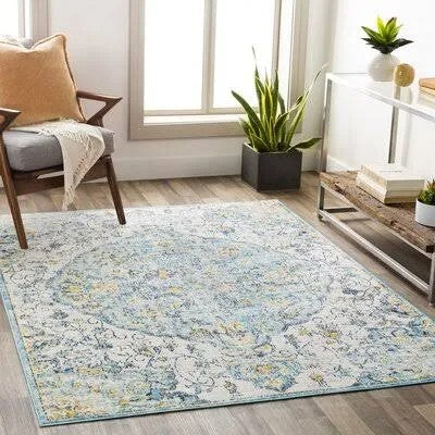 Constantin Floral Light Blue/Yellow Area Rug Charlton Home Rug Size: Rectangle 53