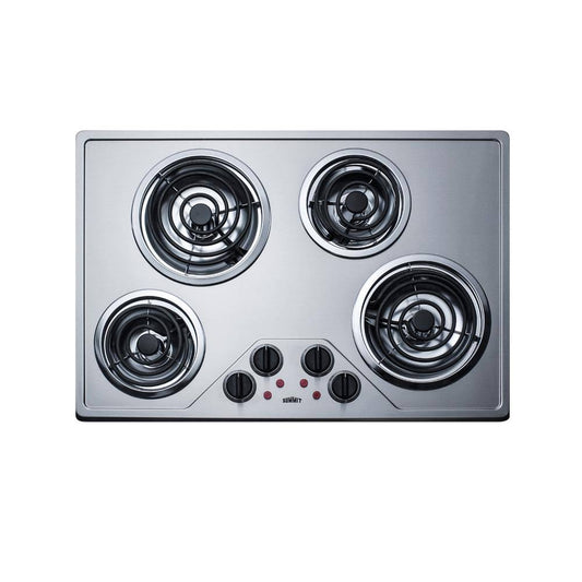 Summit Appliance 29.38 in. Coil Top Electric Cooktop in Stainless Steel with 4-Elements, Silver