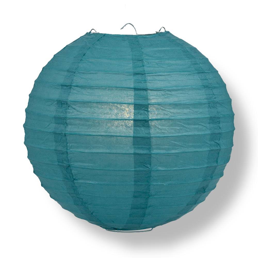 36 Tahiti Teal Round Paper Lantern, Even Ribbing, Hanging Decoration, Size 36 inch, Green