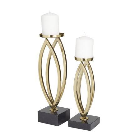 Decmode Indoor 12 inch, 15 inchh Contemporary Stainless Steel Candle Holder, Gold, 2 - Pieces