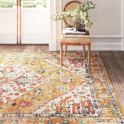 Baylee Oriental Yellow/Ivory Area Rug Kelly Clarkson Home Rug Size  Rectangle 67