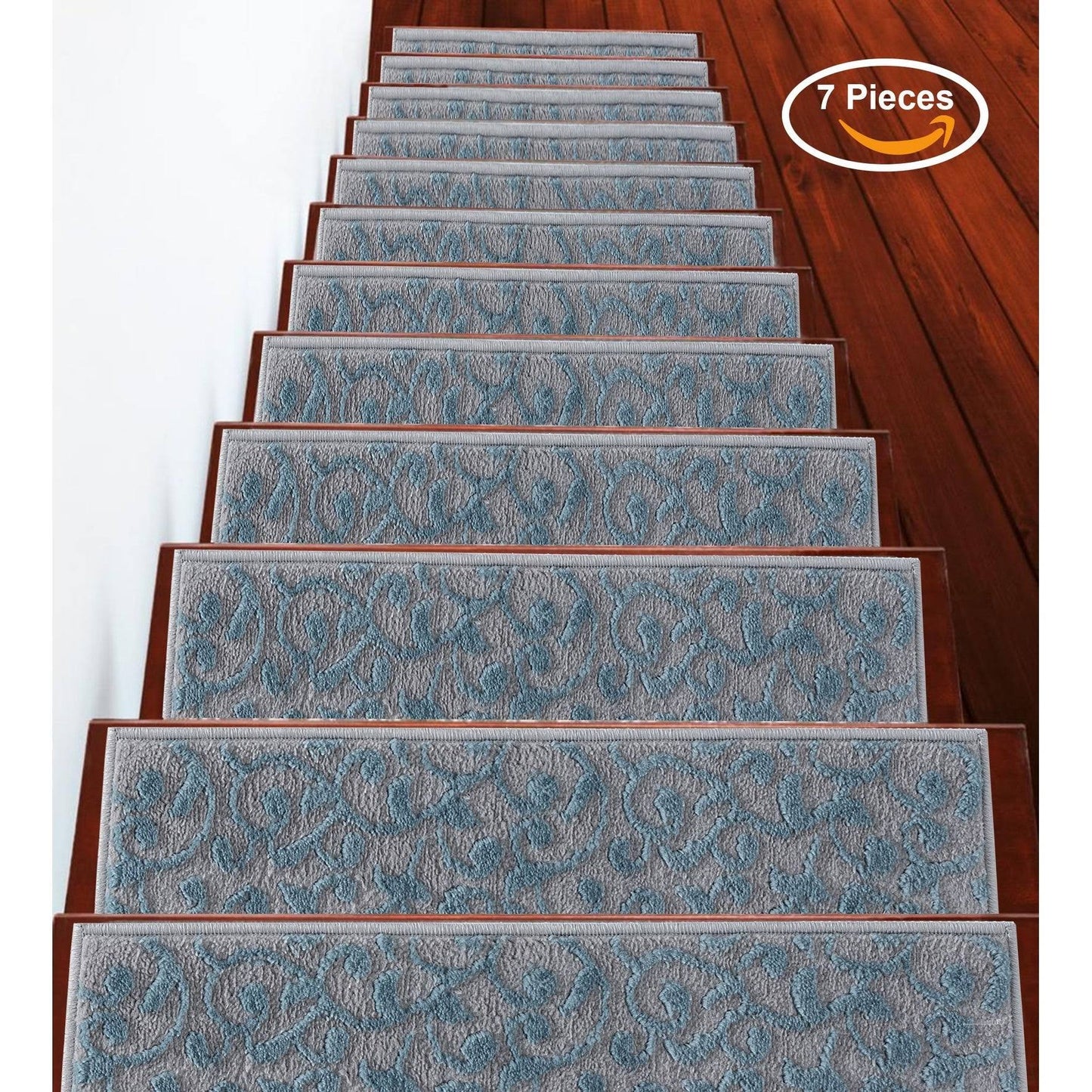 Sussexhome Leaves Collection Polypropylene Stair Treads - 7-Pack - Teal