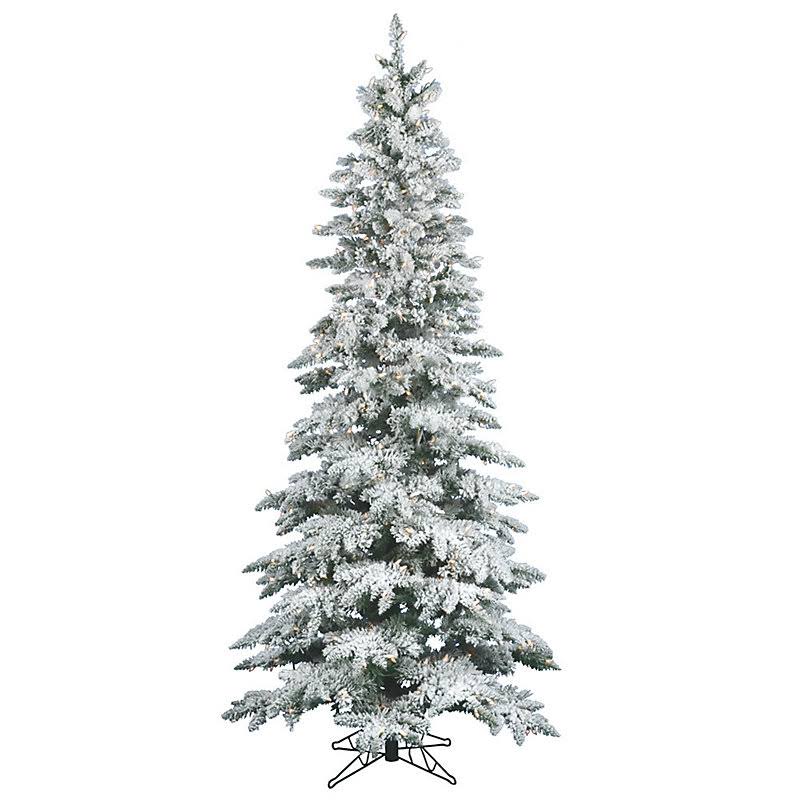 The Holiday Aisle Flocked Utica 9 White/Green Fir Trees Artificial Christmas Tree with 495 LED with Stand