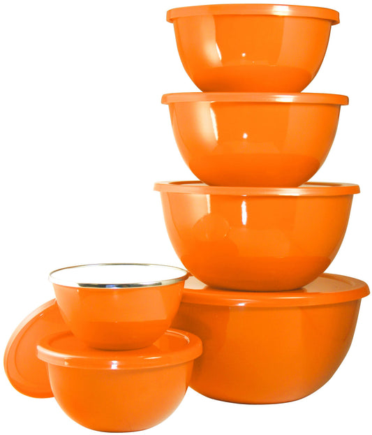 12-Piece Enamel Bowl Set, Orange