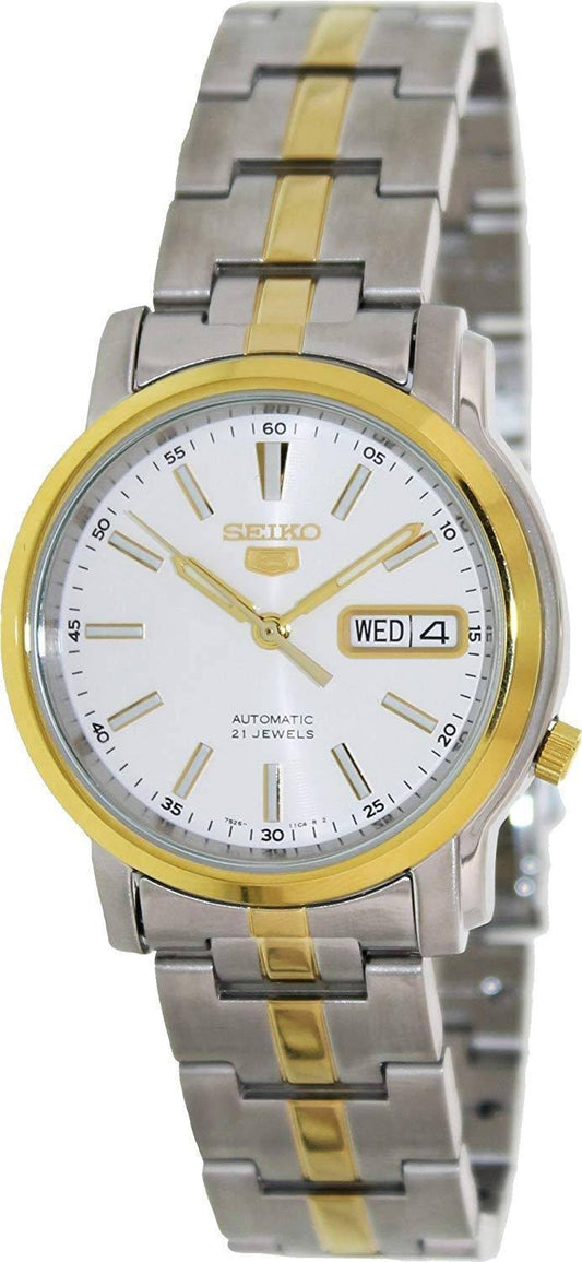 Seiko 5 SNKL84 Mens Two Tone Stainless Steel White Dial Automatic Watch