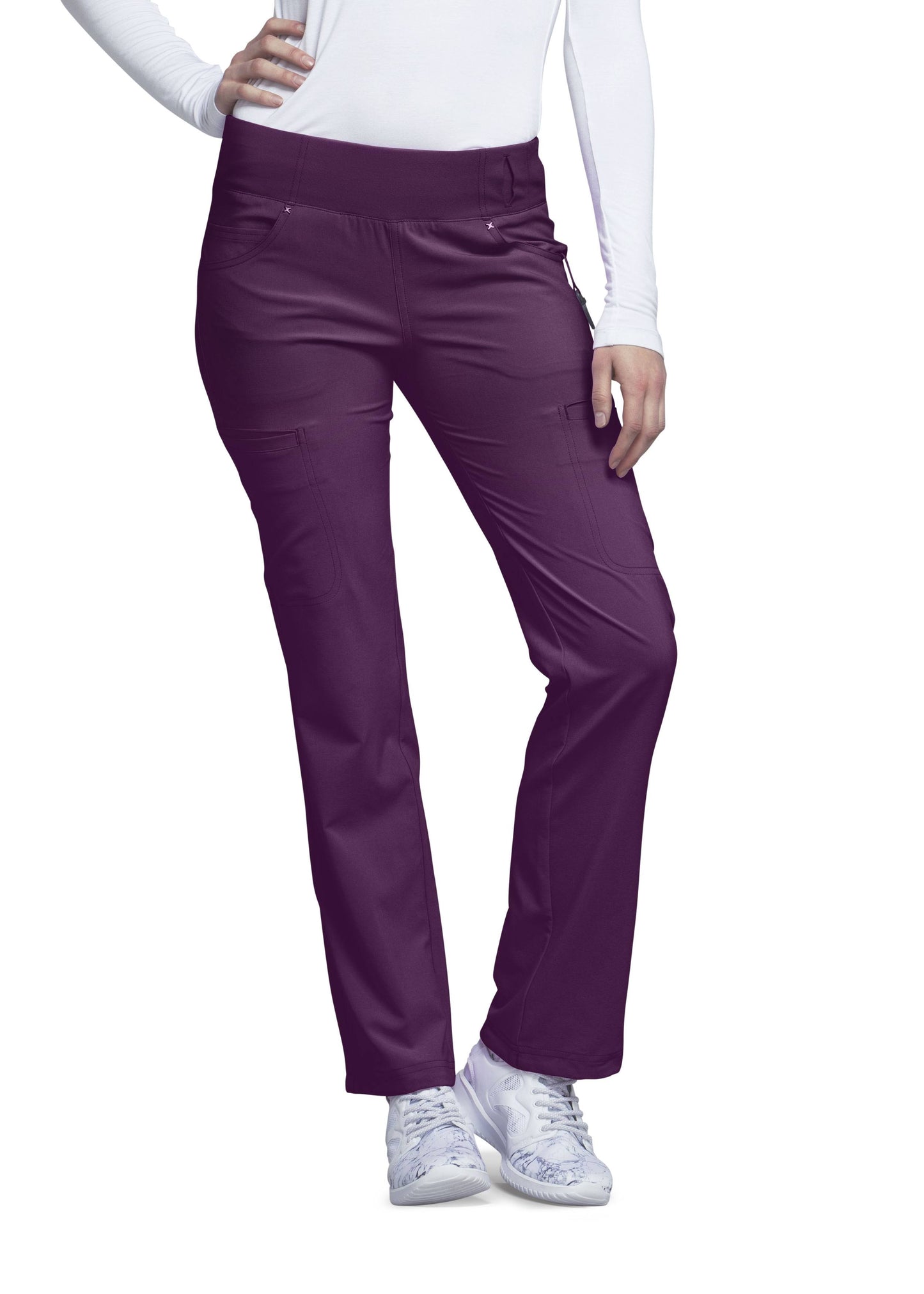 Cherokee CK002 Mid Rise Straight Leg Pull-On Pant - Eggplant - S