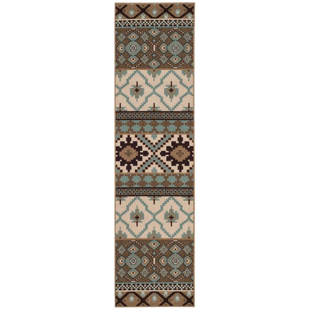 Safavieh Veranda Cream/Brown 2 ft. x 12 ft. Tribal Aztec Indoor/Outdoor Runner Rug