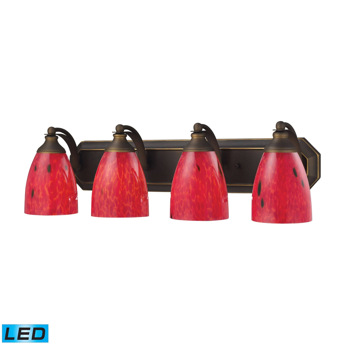 Elk Lighting 570-4B-FR 4 Light Vanity in Aged Bronze Fire Red Glass