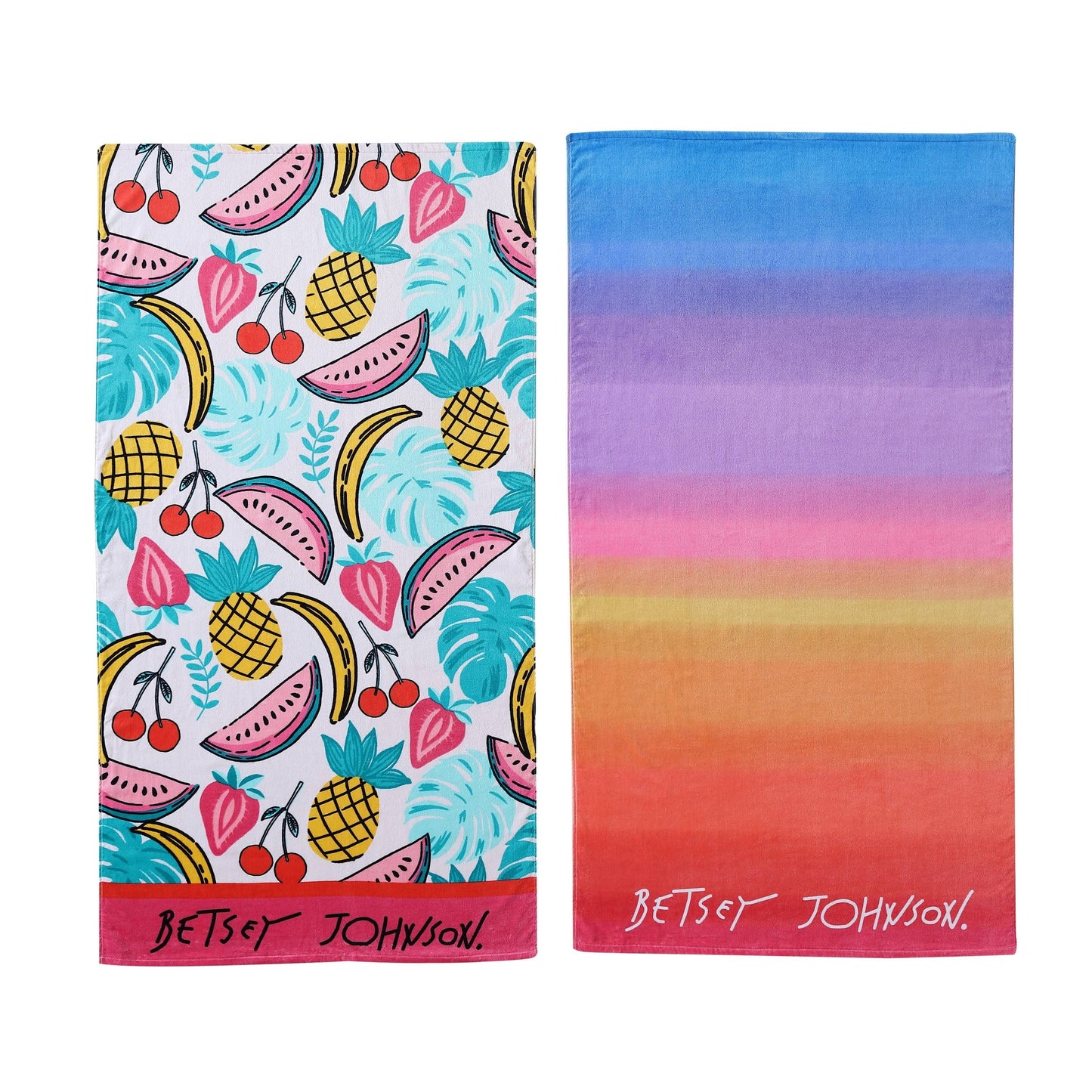 Betsey Johnson 2 Piece Printed Cotton Beach Towel Set - 2 Piece Set - Fruity Fun/Betseys Ombre