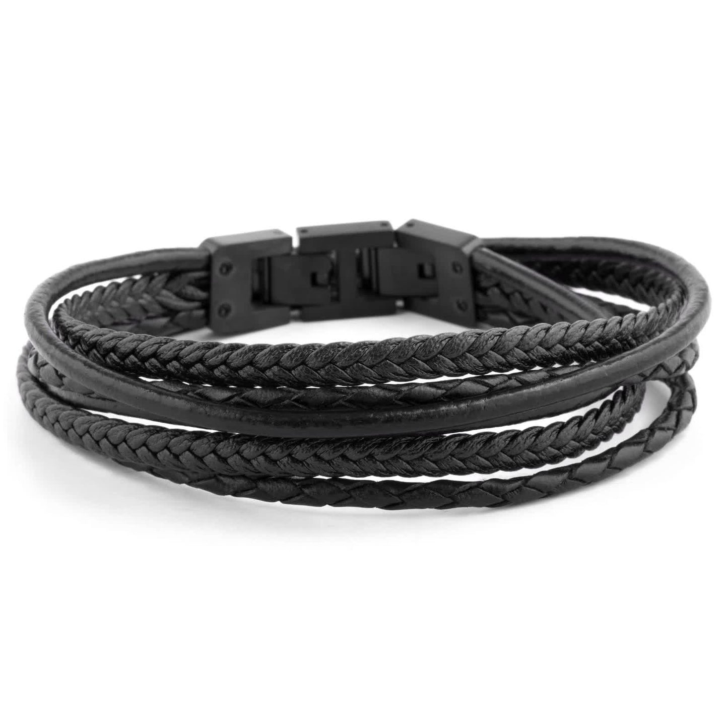 Black & Black Roy Leather Bracelet - Lucleon - Men