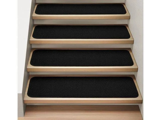 Set of 15 Attachable Indoor Carpet Stair Treads - Black - 9 in. x 36 in.