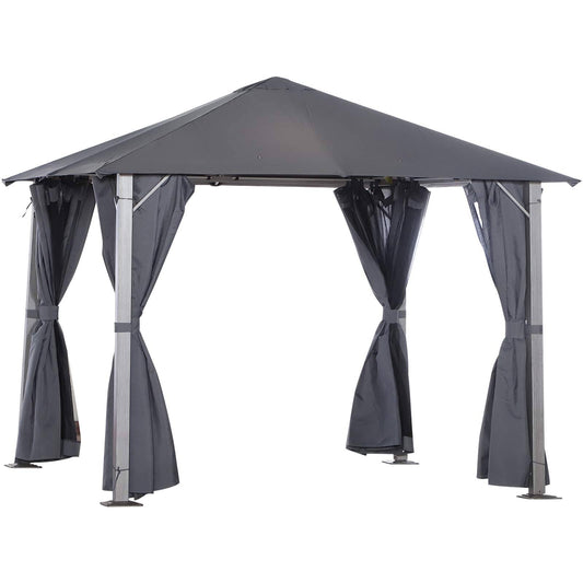 Outsunny 10 x 10 Soft Top Outdoor Pergola Canopy Gazebo with Beautiful Wood-Grain Finish Zippered Sling Sidewalls