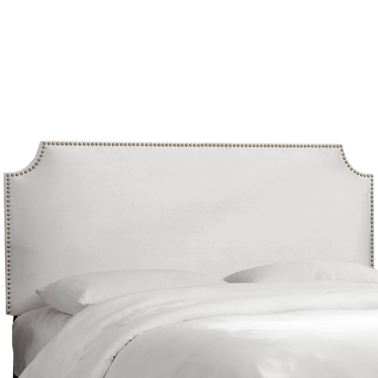 Skyline Notched Nailhead Upholstered Headboard Premier White, Size Twin