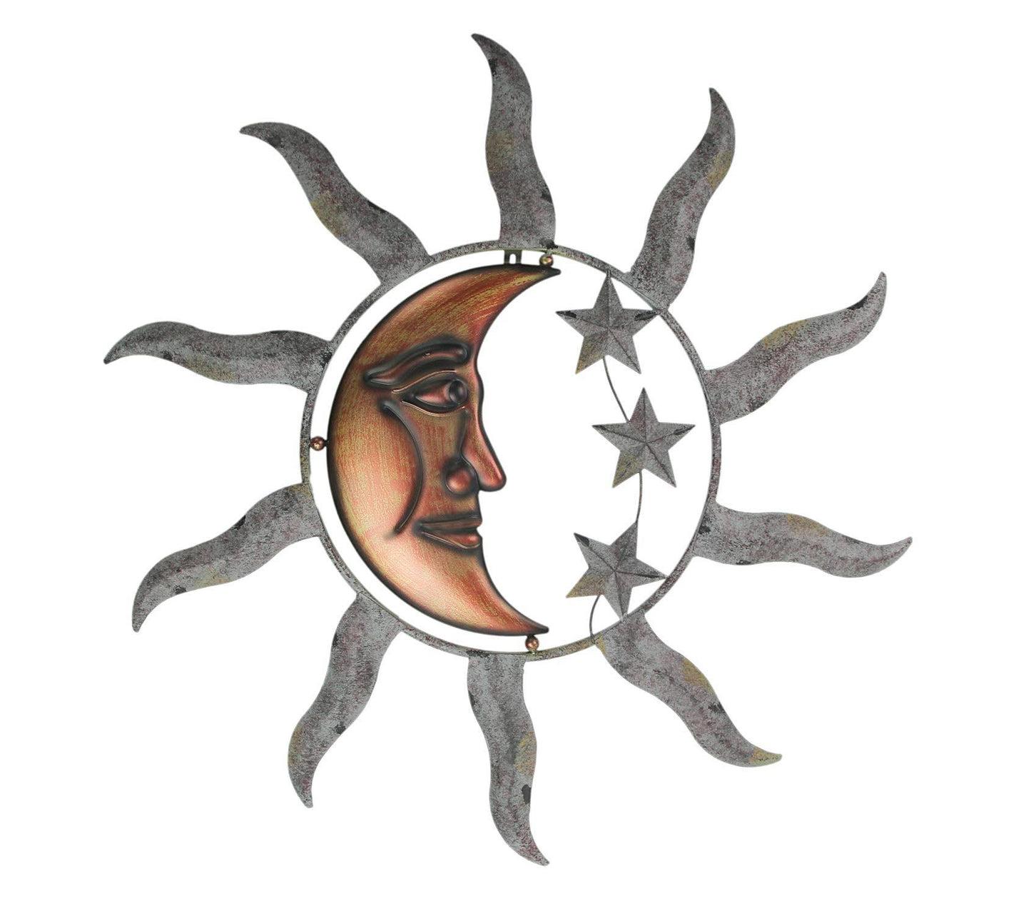 Zeckos Celestial Sun Moon and Stars Indoor Outdoor 28 inch Metal Wall Hanging Sculpture