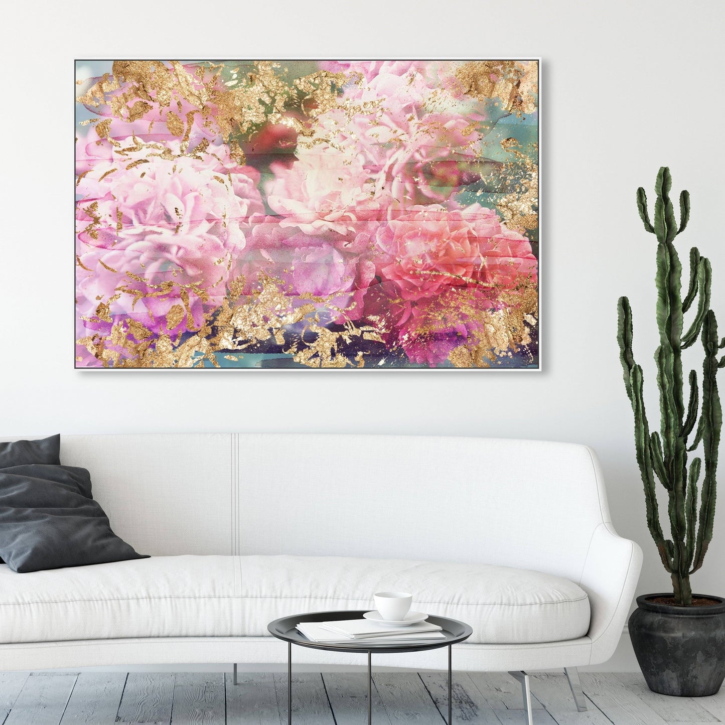 Oliver Gal Floral and Botanical Wall Art Framed Canvas Prints Rose Rhapsody Florals - Pink, Gold - 54 x 36 - White